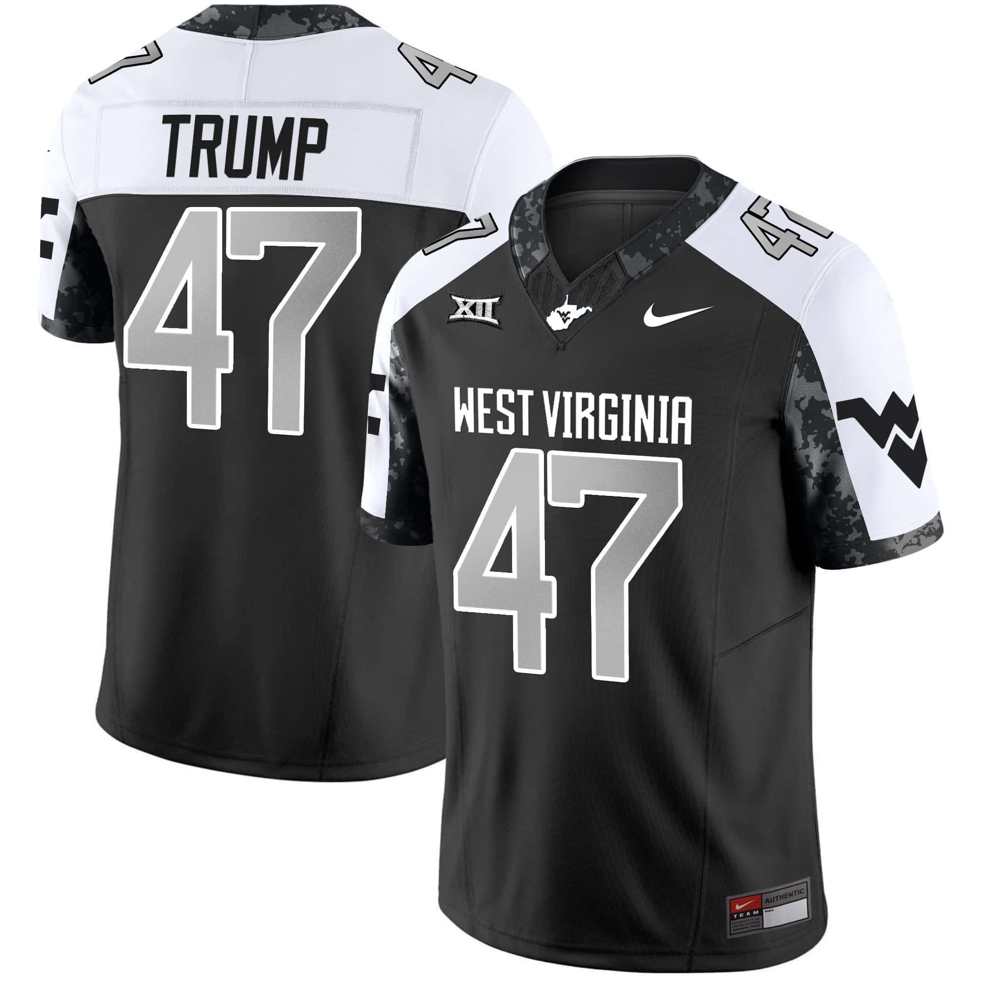 Men West Virginia Mountaineers #47 Trump Black 2024 Nike Vapor Limited NCAA Jersey style 1